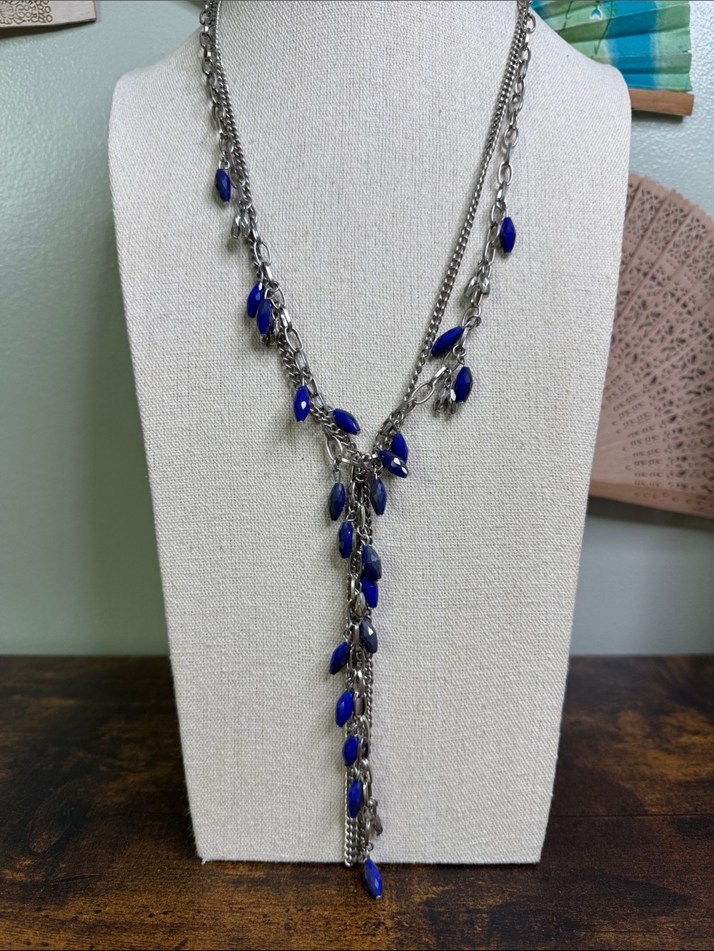 Simply Vera Vera Wang Silver-Tone Y Necklace with Cobalt Blue Marquise Beads